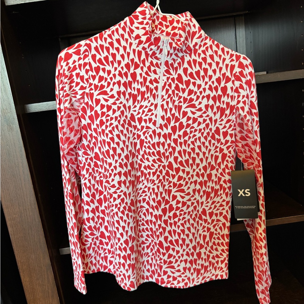 IBKUL Vibrant Red and White Patterned Long Sleeve Top